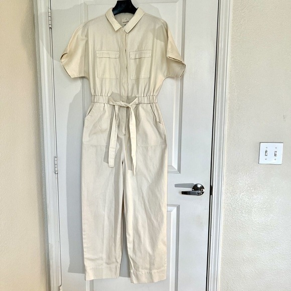 Universal Thread Womens Sz 4 Tan Beige Short Sleeve Button Up Boiler Suit Romper - Picture 3 of 16